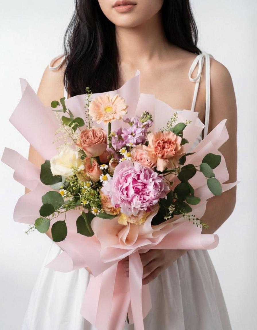 Changi Coral Cascade peony bouquet Singapore delivery