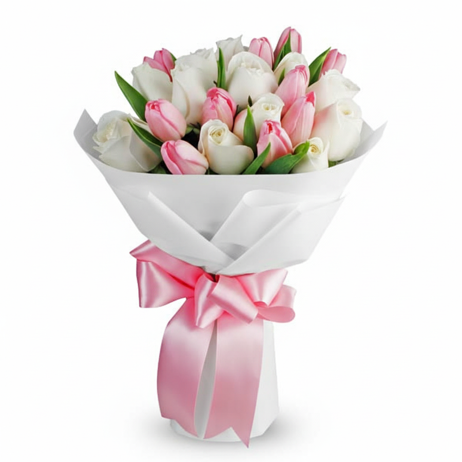 10 Tulips & 12 Roses Hand Bouquet