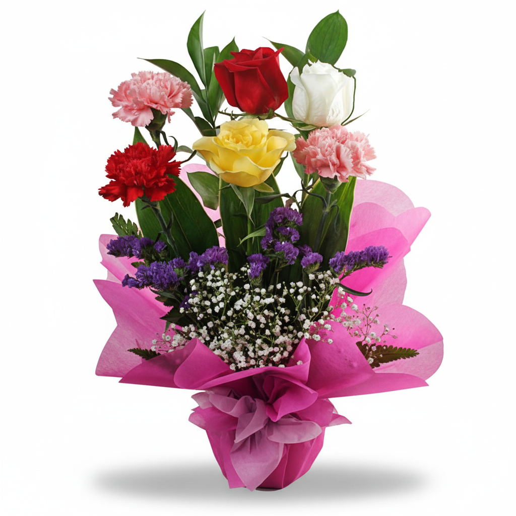 3朵玫瑰3朵康乃馨餐桌布置