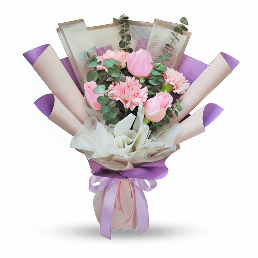 3 Carnation & 3 Roses Hand Bouquet