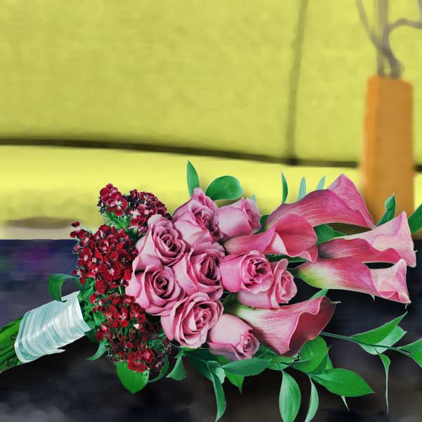 马蹄莲和山药玫瑰花束