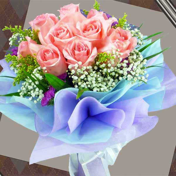 10 pink roses handbouquet