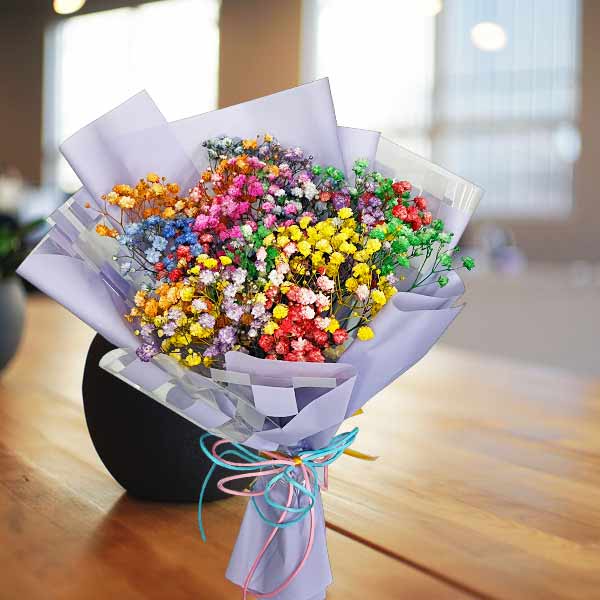 Rainbow Colour Baby's Breath Small Hand Bouquet 30cm Height