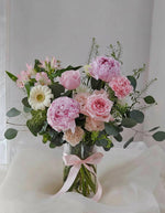 Marina Moonlit Mist pink peonies vase detail Singapore