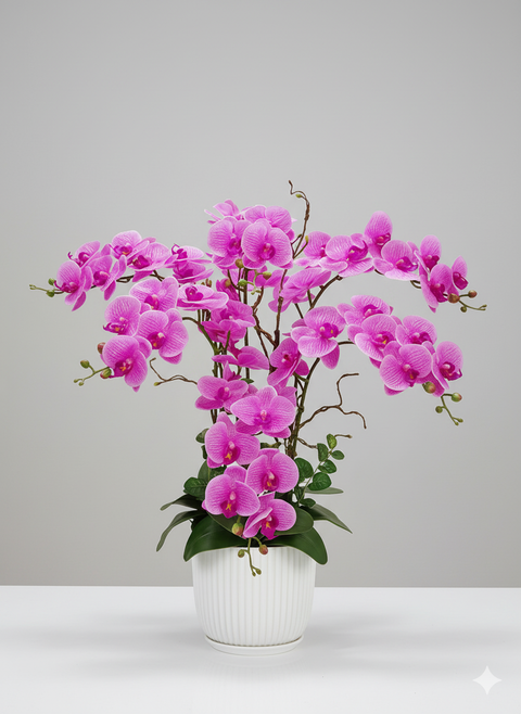 6 Artificial Purple Phalaenopsis Orchid Table Arrangement About 80cm Height