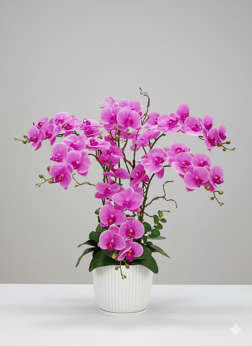 6 Artificial Purple Phalaenopsis Orchid Table Arrangement About 80cm Height