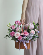 Botanic Blush Blossoms pink peony basket close-up Singapore