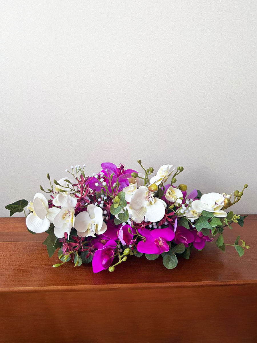 Artificial Phalaenopsis Orchid Long And Low Top Table Arrangement
