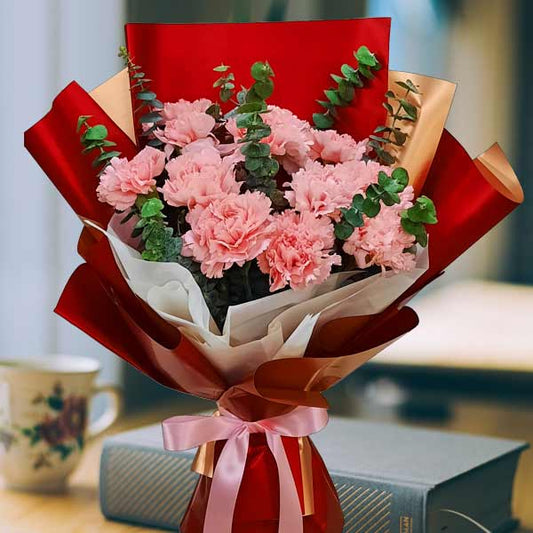 12枝粉色康乃馨手捧花