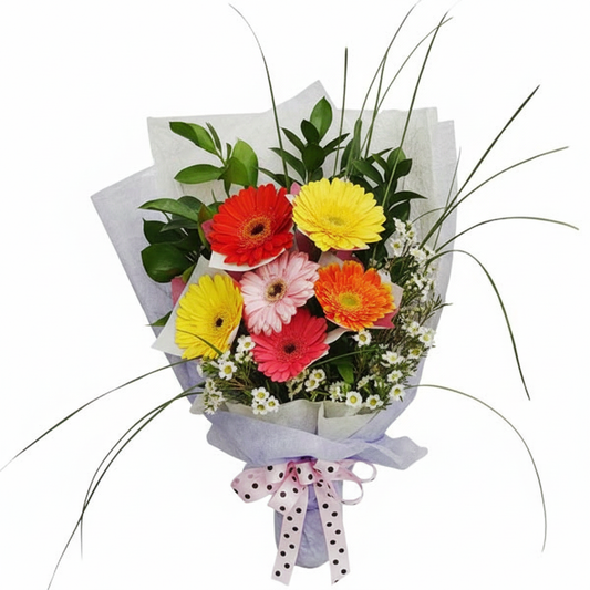 6 Mixed Color Gerbera Hand Bouquet
