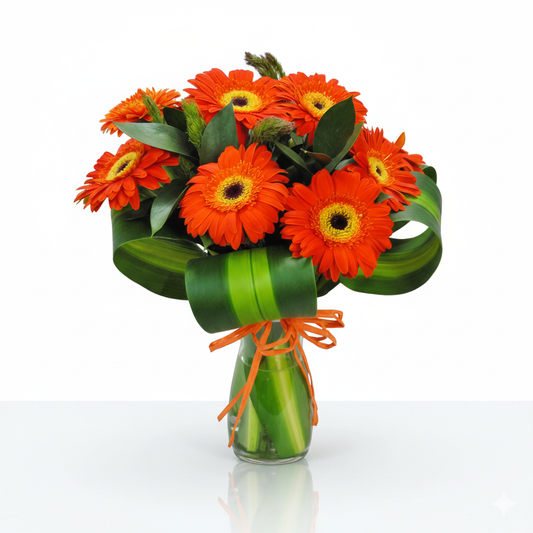 10 Orange Gerbera in Glass Vase--kindly order 1 day in advance