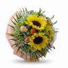 3 Sunflower & 10 Champagne Roses Hand Bouquet