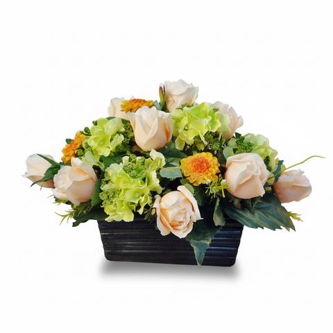 Artificial Champagne Roses with Green Hydrangeas Table Arrangement