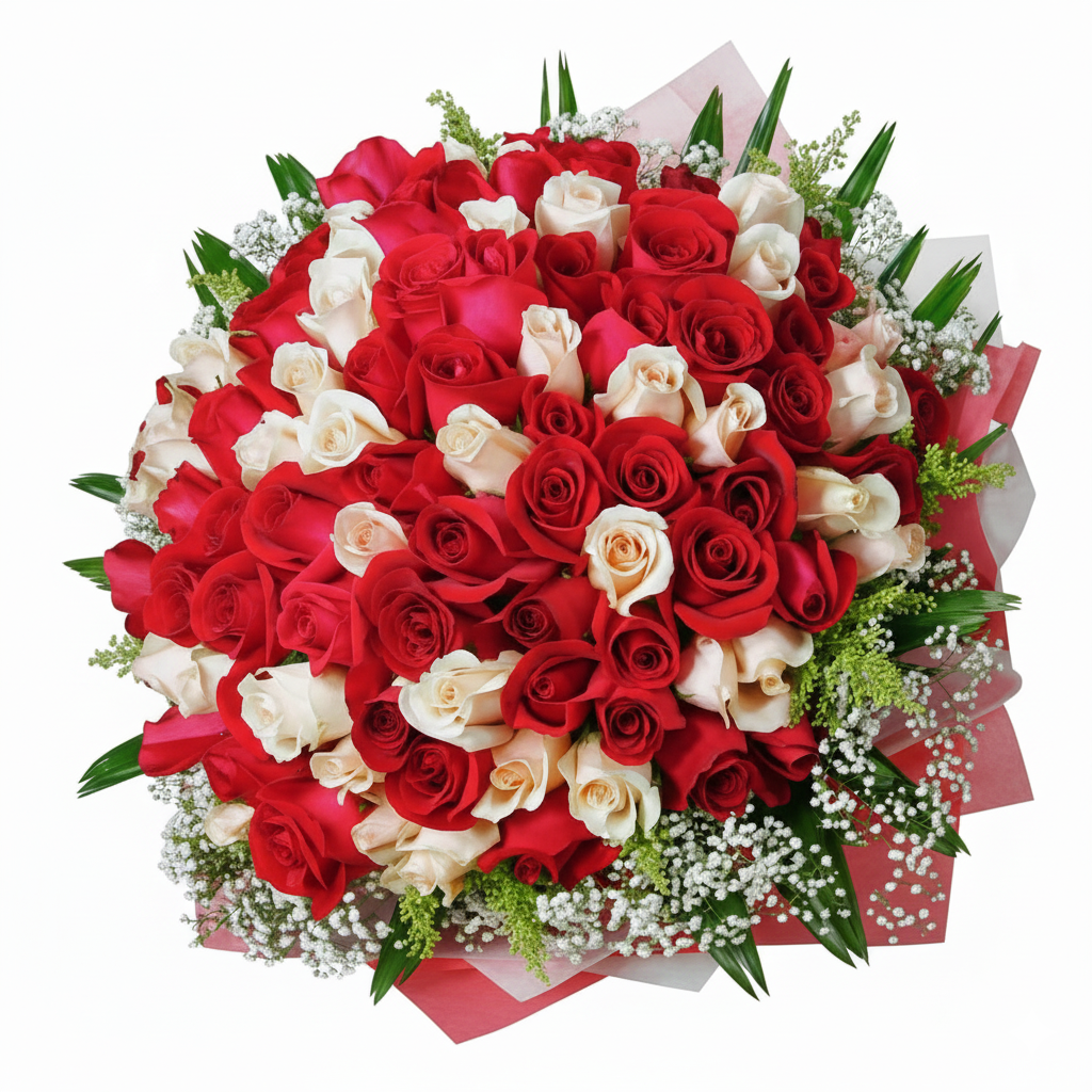 99 Roses ( 50 Red 49 Champagne ) Handbouquet, Kindly order 3 Days in advance.