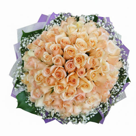 99 Champagne Roses Handbouquet, Kindly order 3 Days in advance.