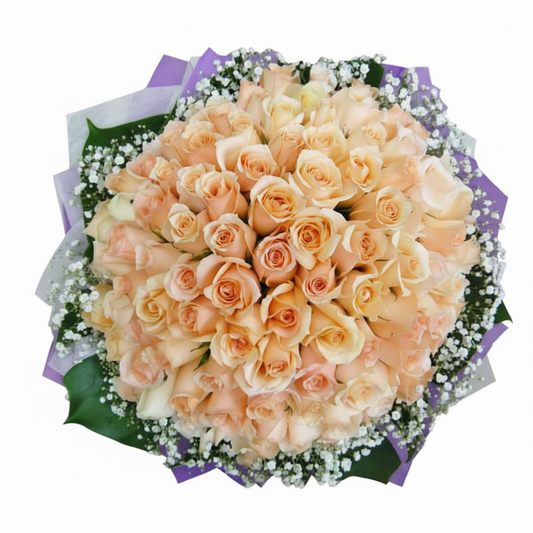 99 Champagne Roses Handbouquet, Kindly order 3 Days in advance.