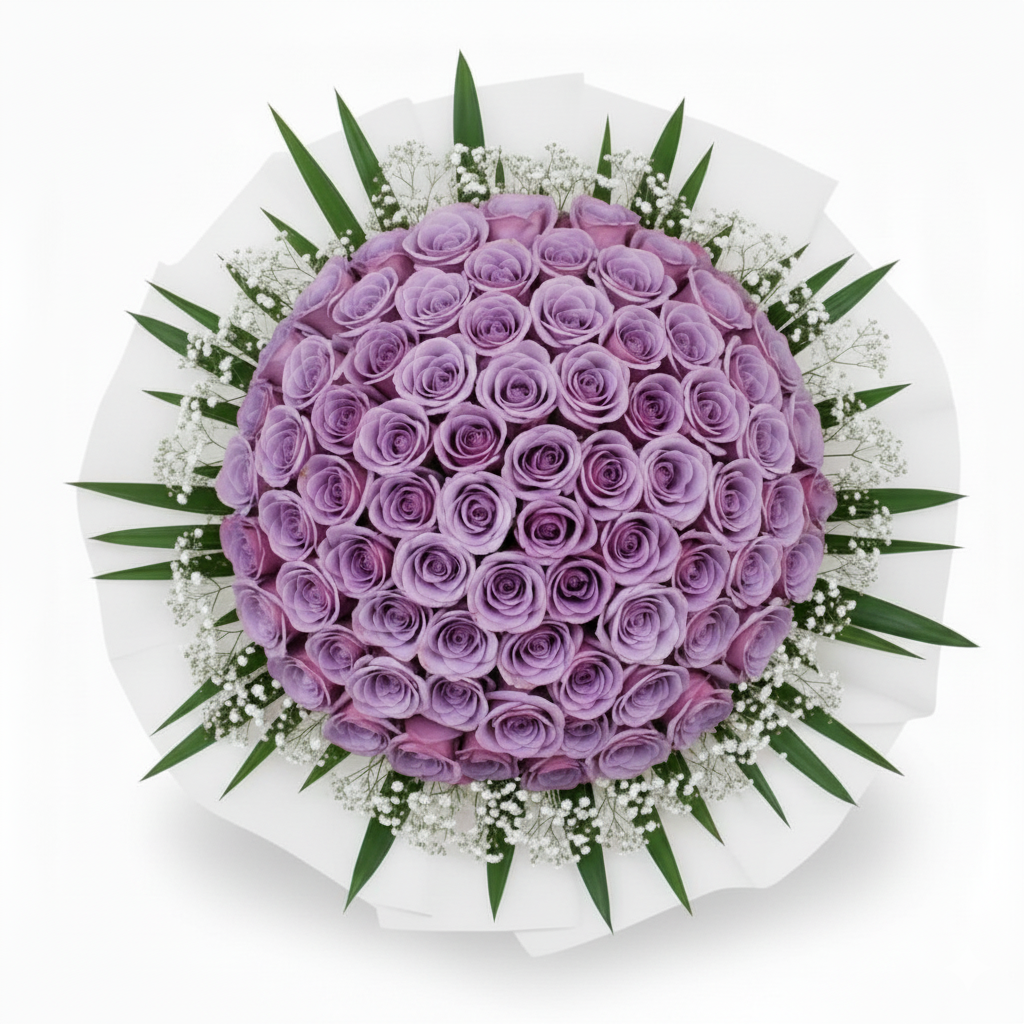 99 Natural Classic Purple Roses Bouquet (Kindly order 2 days advance)