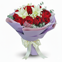 3 lily with 12 Red Roses Handbouquet