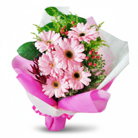 6 Pink Gerberas Handbouquet With Long Wrapping
