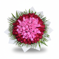 99 Roses ( 40 Hot Pink & 59 Red ) Hand Bouquet, Kindly order 3 Days in advance.