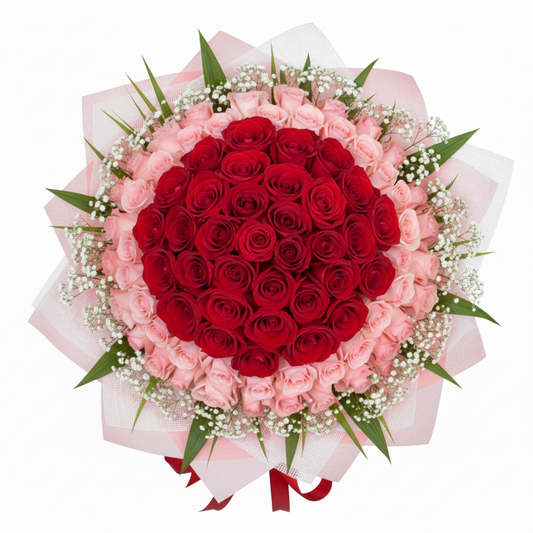99 Roses ( 50 Red 49 Pink ) Handbouquet, Kindly order 3 Days in advance.