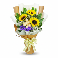 3 Sunflower and 6 Champagne Roses Handbouquet