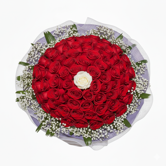 99 Roses ( 98 Red 1 White at the ctr )