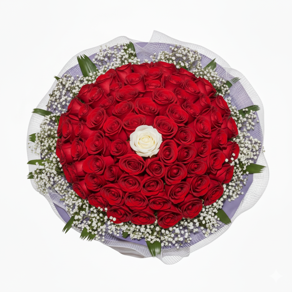 99 Roses ( 98 Red 1 White at the ctr )