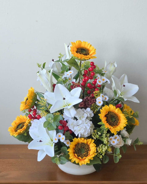 Artificial SunFlowers & Lilies Table Arrangement