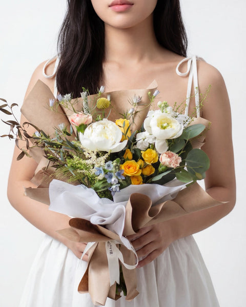 Raffles Radiant Rapture ivory peony bouquet Singapore
