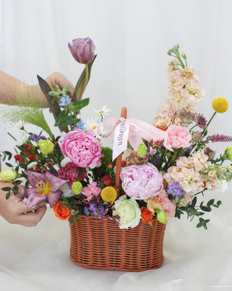 Satay Sunset Splendor peony rattan basket Singapore