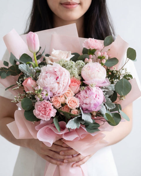 Sentosa Silk Serenade peony bouquet Singapore delivery