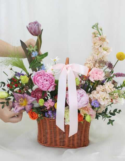 Satay Sunset Splendor peony rattan basket Singapore